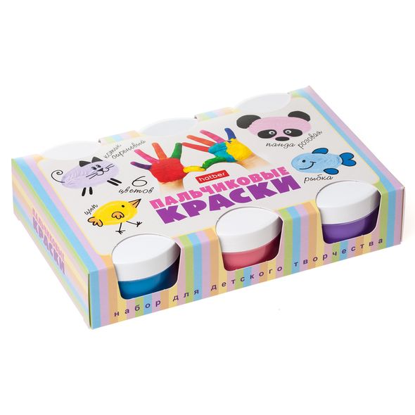 Краски пальчиковые 6 цв. Hatber-Для малышей- без кисти в картонной коробке , 